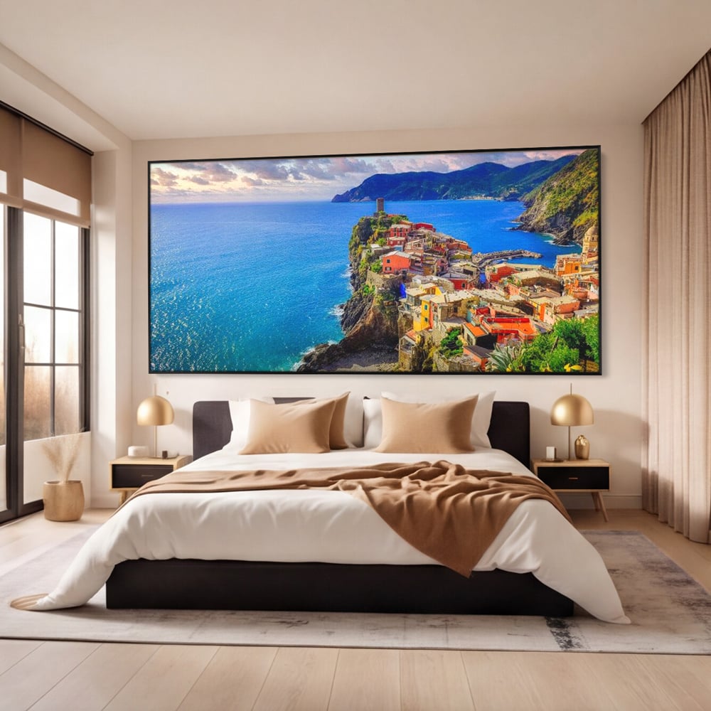 Tablou Canvas Premium, LuxCanva® O1006, Paradis pe Riviera Italiana, Cinque, Terre, Mediterana, Mare, Stanca, Oras, Refugiu, Italia, Poveste, Vacanta, Liniste, Coasta, Case, Birou, Living, Dormitor