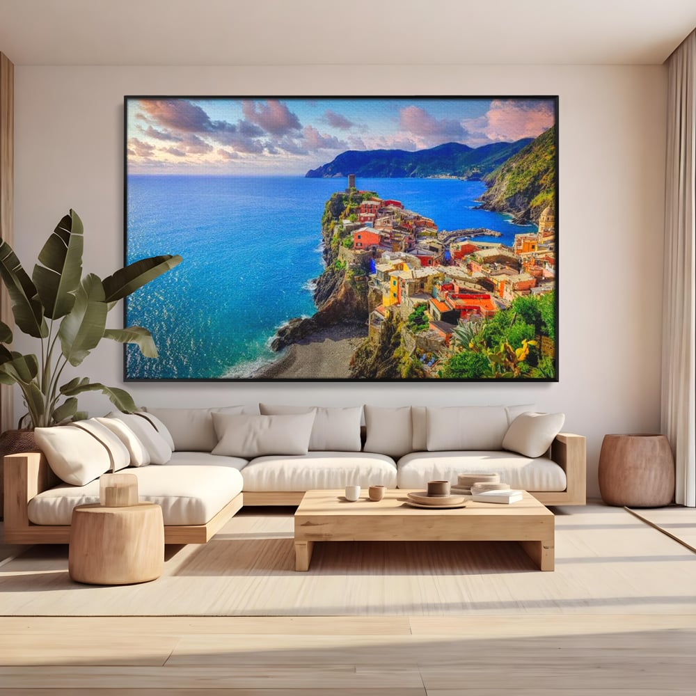 Tablou Canvas Premium, LuxCanva® O1006, Paradis pe Riviera Italiana, Cinque, Terre, Mediterana, Mare, Stanca, Oras, Refugiu, Italia, Poveste, Vacanta, Liniste, Coasta, Case, Birou, Living, Dormitor
