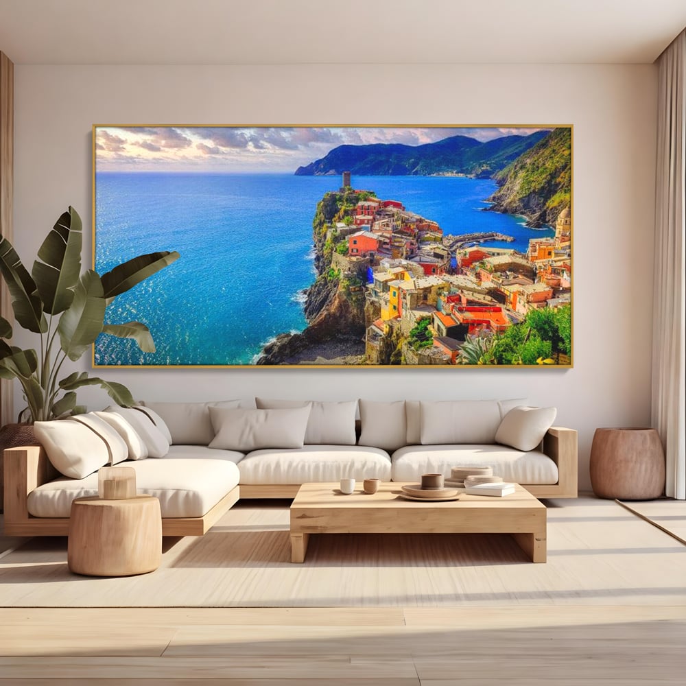 Tablou Canvas Premium, LuxCanva® O1006, Paradis pe Riviera Italiana, Cinque, Terre, Mediterana, Mare, Stanca, Oras, Refugiu, Italia, Poveste, Vacanta, Liniste, Coasta, Case, Birou, Living, Dormitor