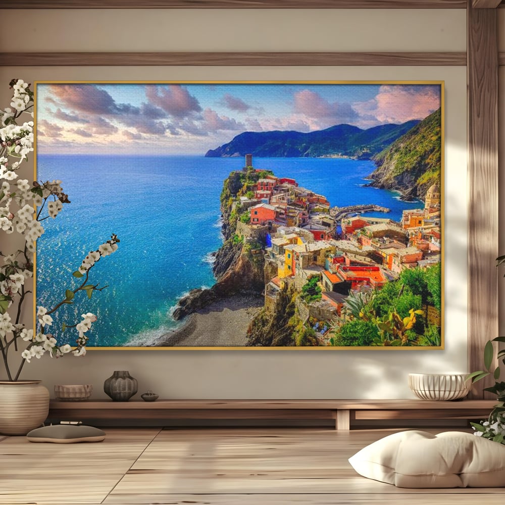 Tablou Canvas Premium, LuxCanva® O1006, Paradis pe Riviera Italiana, Cinque, Terre, Mediterana, Mare, Stanca, Oras, Refugiu, Italia, Poveste, Vacanta, Liniste, Coasta, Case, Birou, Living, Dormitor