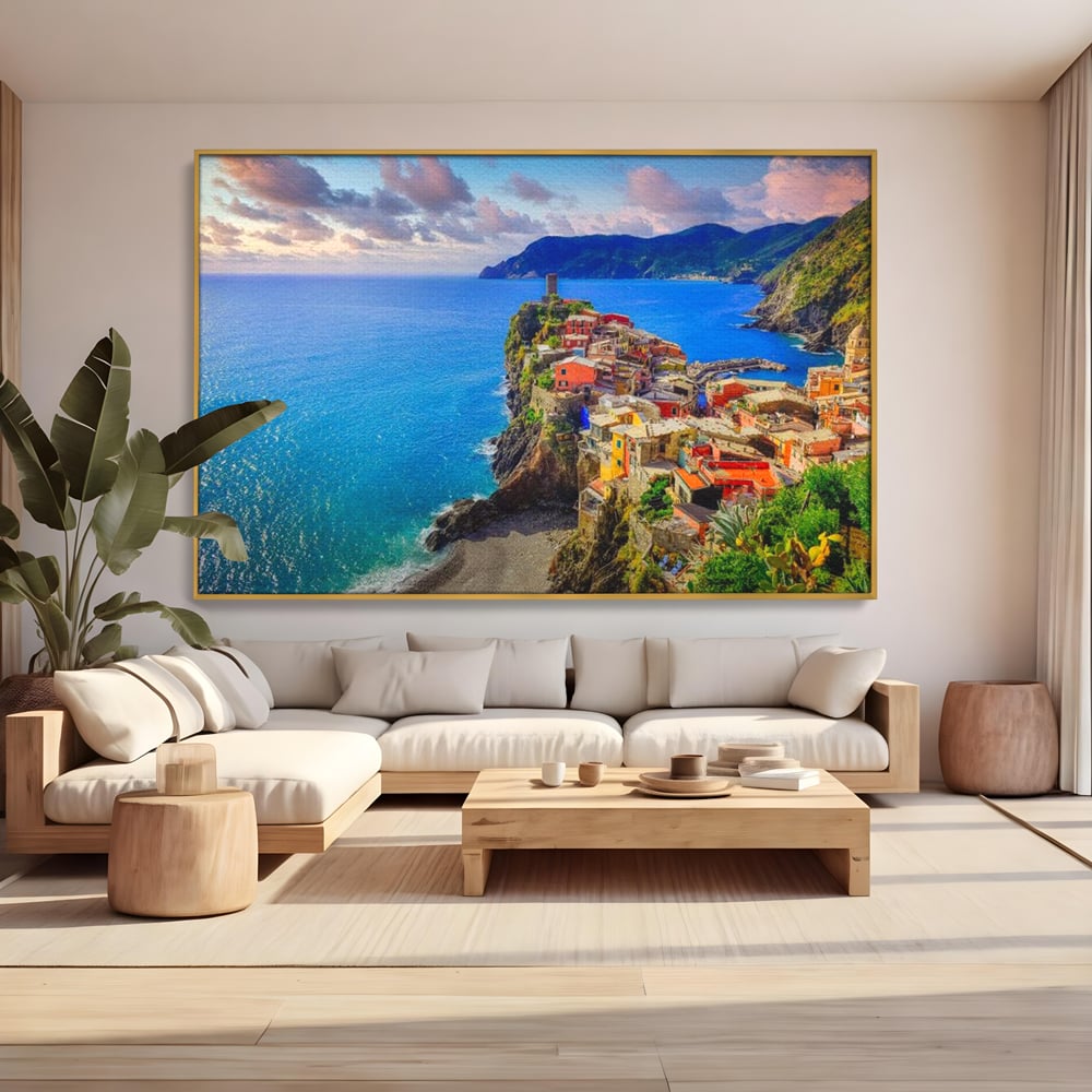 Tablou Canvas Premium, LuxCanva® O1006, Paradis pe Riviera Italiana, Cinque, Terre, Mediterana, Mare, Stanca, Oras, Refugiu, Italia, Poveste, Vacanta, Liniste, Coasta, Case, Birou, Living, Dormitor