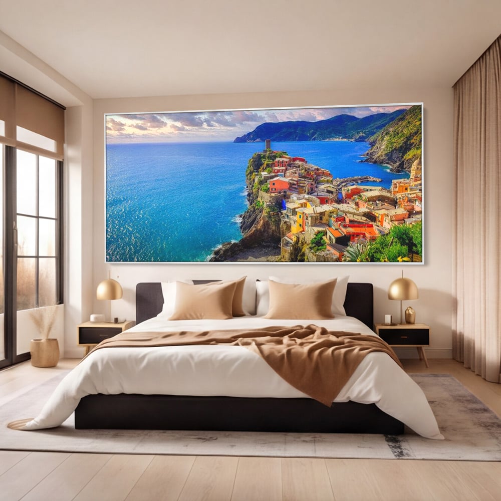 Tablou Canvas Premium, LuxCanva® O1006, Paradis pe Riviera Italiana, Cinque, Terre, Mediterana, Mare, Stanca, Oras, Refugiu, Italia, Poveste, Vacanta, Liniste, Coasta, Case, Birou, Living, Dormitor