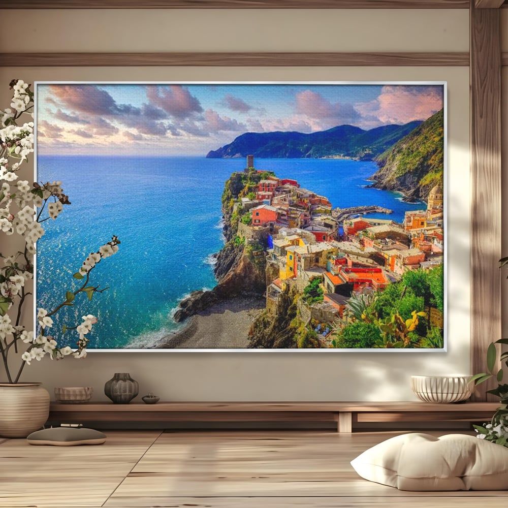 Tablou Canvas Premium, LuxCanva® O1006, Paradis pe Riviera Italiana, Cinque, Terre, Mediterana, Mare, Stanca, Oras, Refugiu, Italia, Poveste, Vacanta, Liniste, Coasta, Case, Birou, Living, Dormitor
