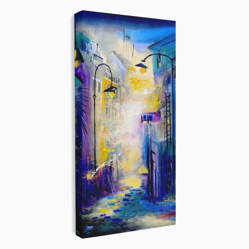 Leinwand Premium Canvas Wall Art, LuxCanva® O1008, Magic Alley, Abstrakt, Urban, Stadt, Lichter, Straße, Atmosphäre, Mysterium, Modernismus, Eskapade, Spaziergang, Schritte, Expressionismus, Büro, Wohnen, Schlafzimmer