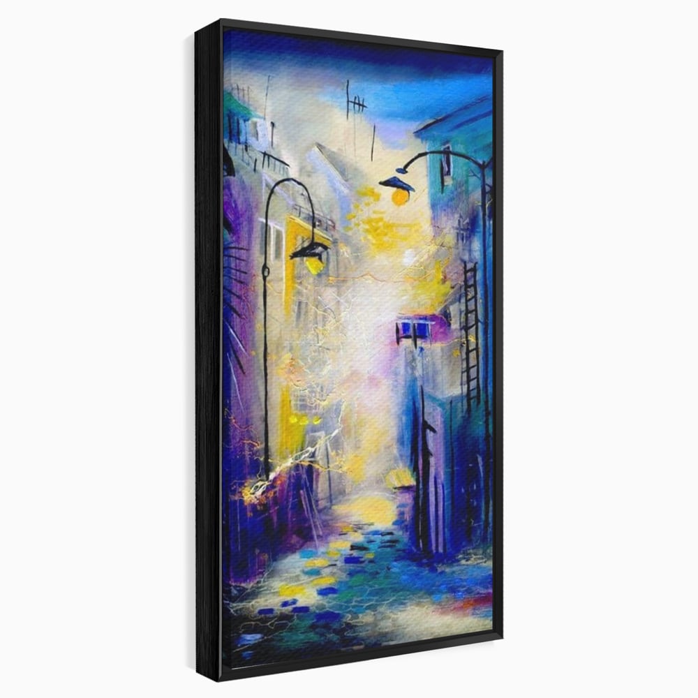Leinwand Premium Canvas Wall Art, LuxCanva® O1008, Magic Alley, Abstrakt, Urban, Stadt, Lichter, Straße, Atmosphäre, Mysterium, Modernismus, Eskapade, Spaziergang, Schritte, Expressionismus, Büro, Wohnen, Schlafzimmer