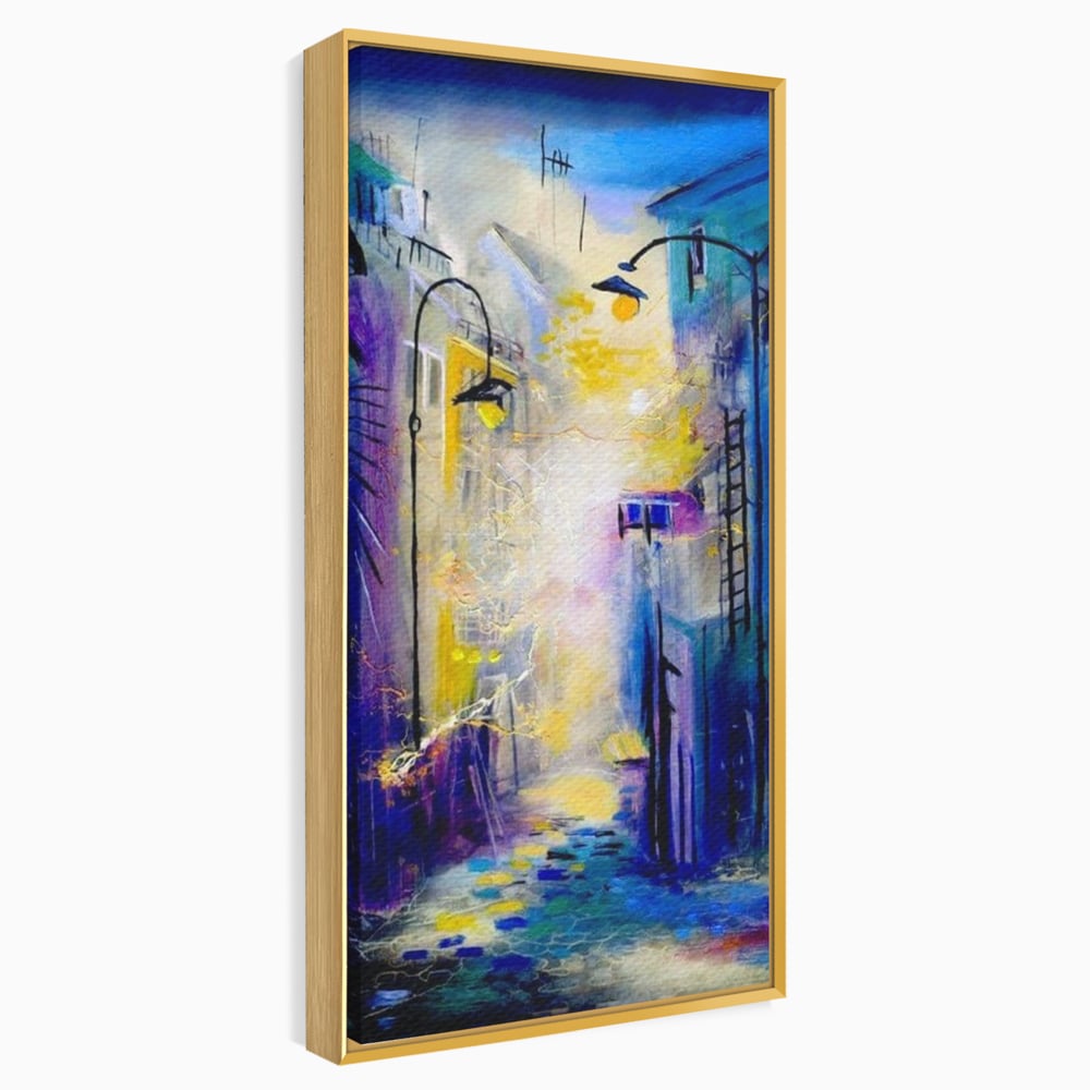 Leinwand Premium Canvas Wall Art, LuxCanva® O1008, Magic Alley, Abstrakt, Urban, Stadt, Lichter, Straße, Atmosphäre, Mysterium, Modernismus, Eskapade, Spaziergang, Schritte, Expressionismus, Büro, Wohnen, Schlafzimmer