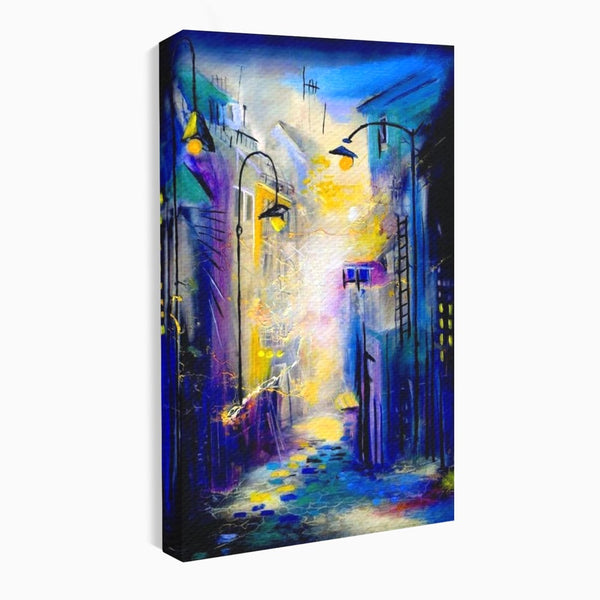 Leinwand Premium Canvas Wall Art, LuxCanva® O1008, Magic Alley, Abstrakt, Urban, Stadt, Lichter, Straße, Atmosphäre, Mysterium, Modernismus, Eskapade, Spaziergang, Schritte, Expressionismus, Büro, Wohnen, Schlafzimmer