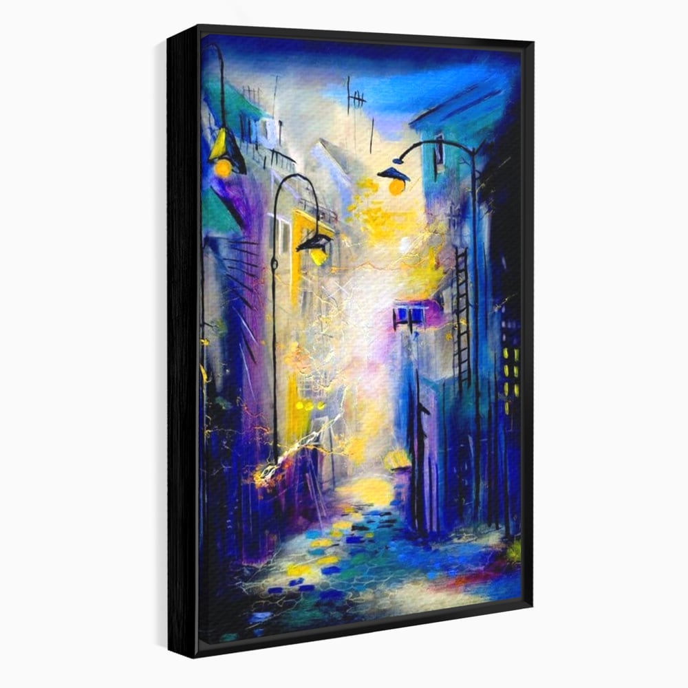 Leinwand Premium Canvas Wall Art, LuxCanva® O1008, Magic Alley, Abstrakt, Urban, Stadt, Lichter, Straße, Atmosphäre, Mysterium, Modernismus, Eskapade, Spaziergang, Schritte, Expressionismus, Büro, Wohnen, Schlafzimmer