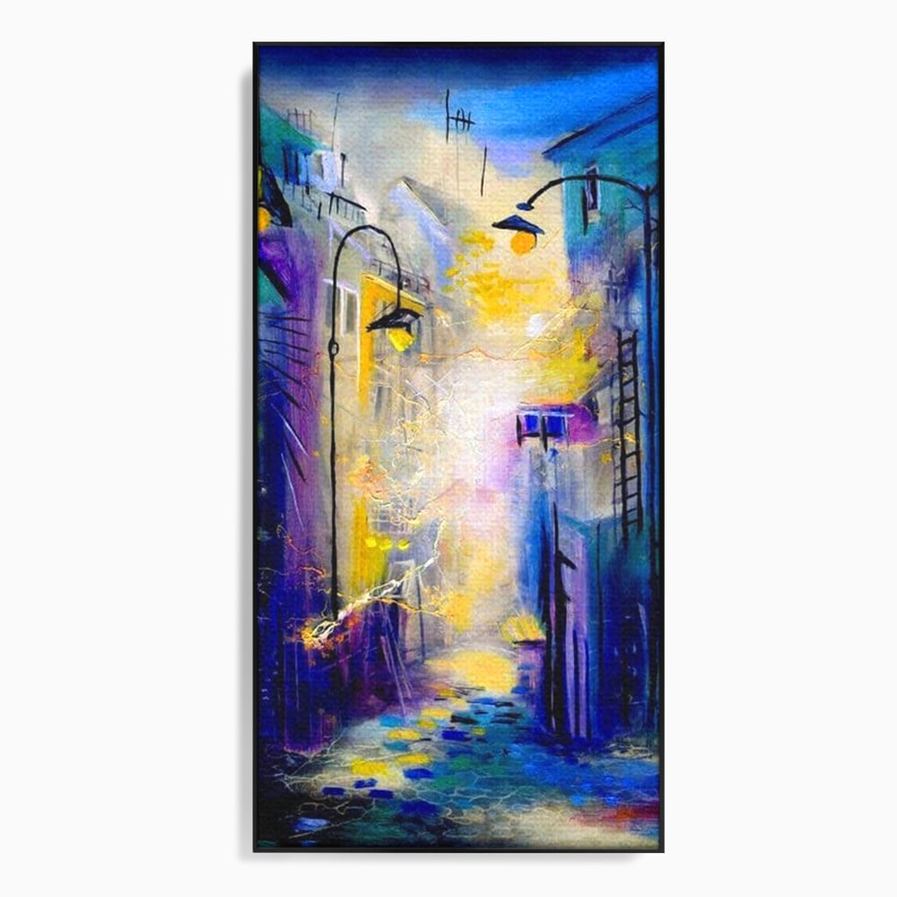 Leinwand Premium Canvas Wall Art, LuxCanva® O1008, Magic Alley, Abstrakt, Urban, Stadt, Lichter, Straße, Atmosphäre, Mysterium, Modernismus, Eskapade, Spaziergang, Schritte, Expressionismus, Büro, Wohnen, Schlafzimmer
