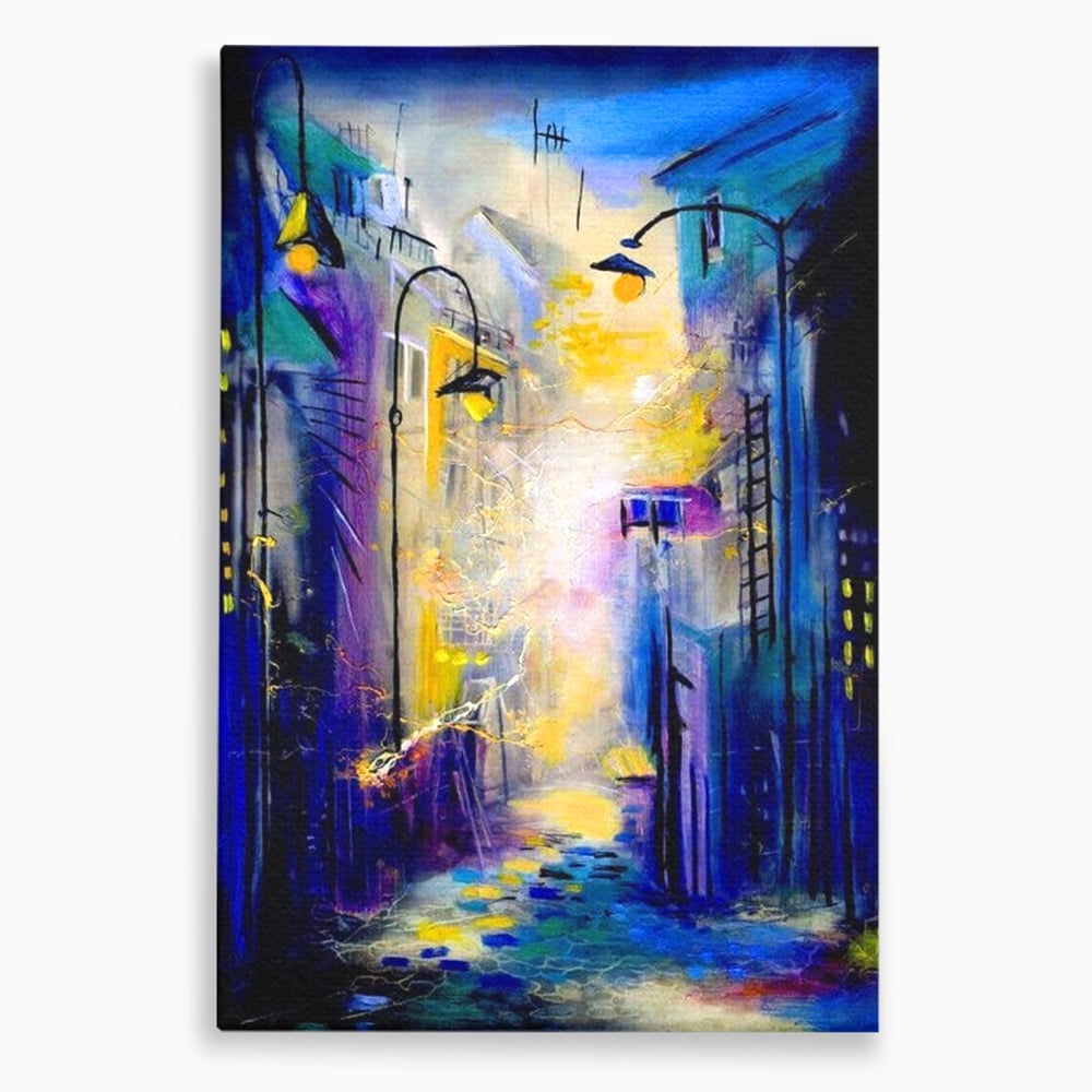 Leinwand Premium Canvas Wall Art, LuxCanva® O1008, Magic Alley, Abstrakt, Urban, Stadt, Lichter, Straße, Atmosphäre, Mysterium, Modernismus, Eskapade, Spaziergang, Schritte, Expressionismus, Büro, Wohnen, Schlafzimmer
