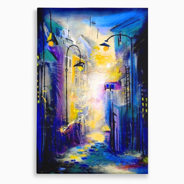 Leinwand Premium Canvas Wall Art, LuxCanva® O1008, Magic Alley, Abstrakt, Urban, Stadt, Lichter, Straße, Atmosphäre, Mysterium, Modernismus, Eskapade, Spaziergang, Schritte, Expressionismus, Büro, Wohnen, Schlafzimmer