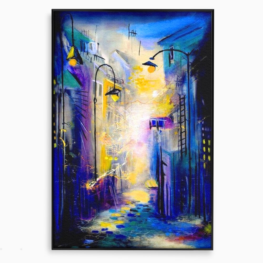 Leinwand Premium Canvas Wall Art, LuxCanva® O1008, Magic Alley, Abstrakt, Urban, Stadt, Lichter, Straße, Atmosphäre, Mysterium, Modernismus, Eskapade, Spaziergang, Schritte, Expressionismus, Büro, Wohnen, Schlafzimmer