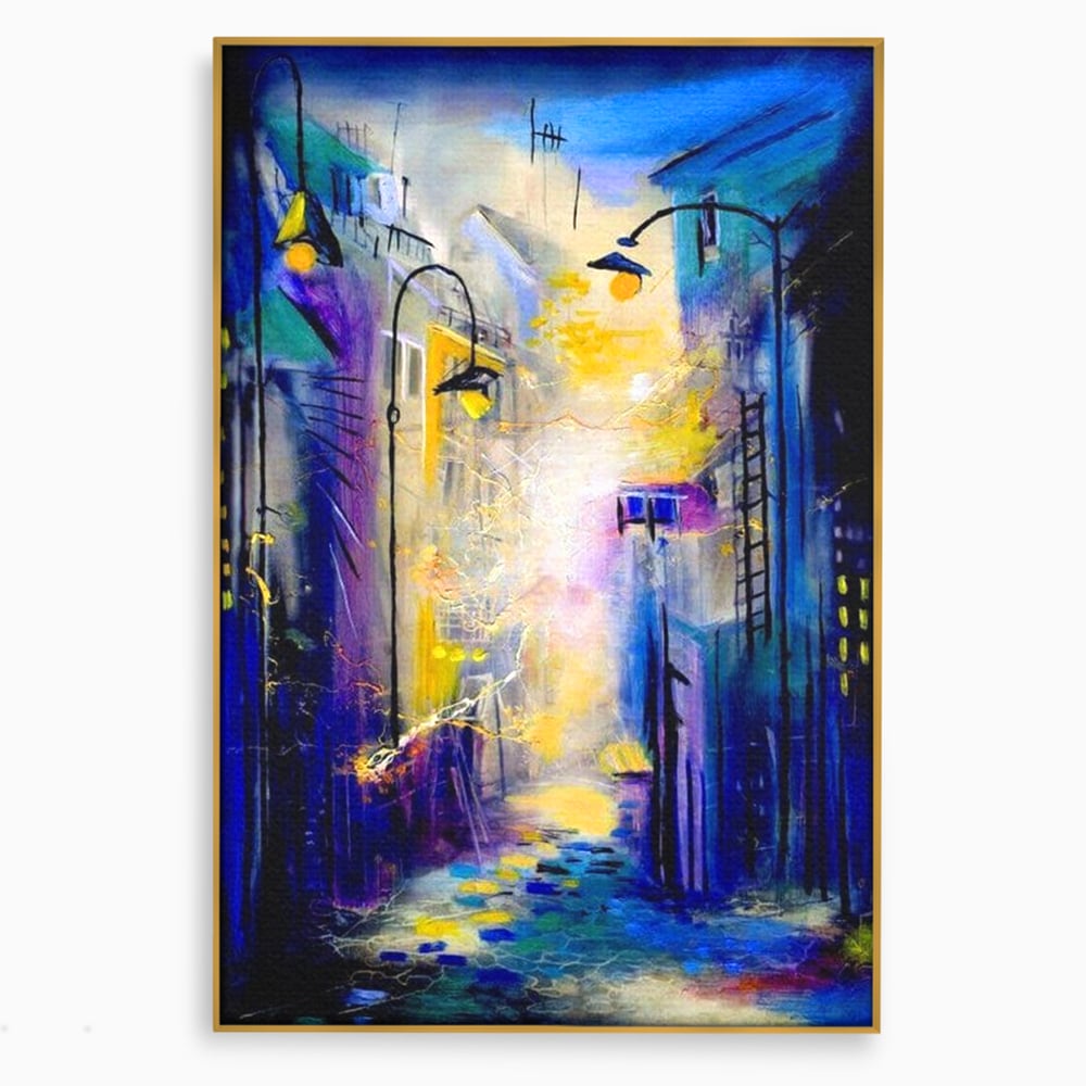 Leinwand Premium Canvas Wall Art, LuxCanva® O1008, Magic Alley, Abstrakt, Urban, Stadt, Lichter, Straße, Atmosphäre, Mysterium, Modernismus, Eskapade, Spaziergang, Schritte, Expressionismus, Büro, Wohnen, Schlafzimmer