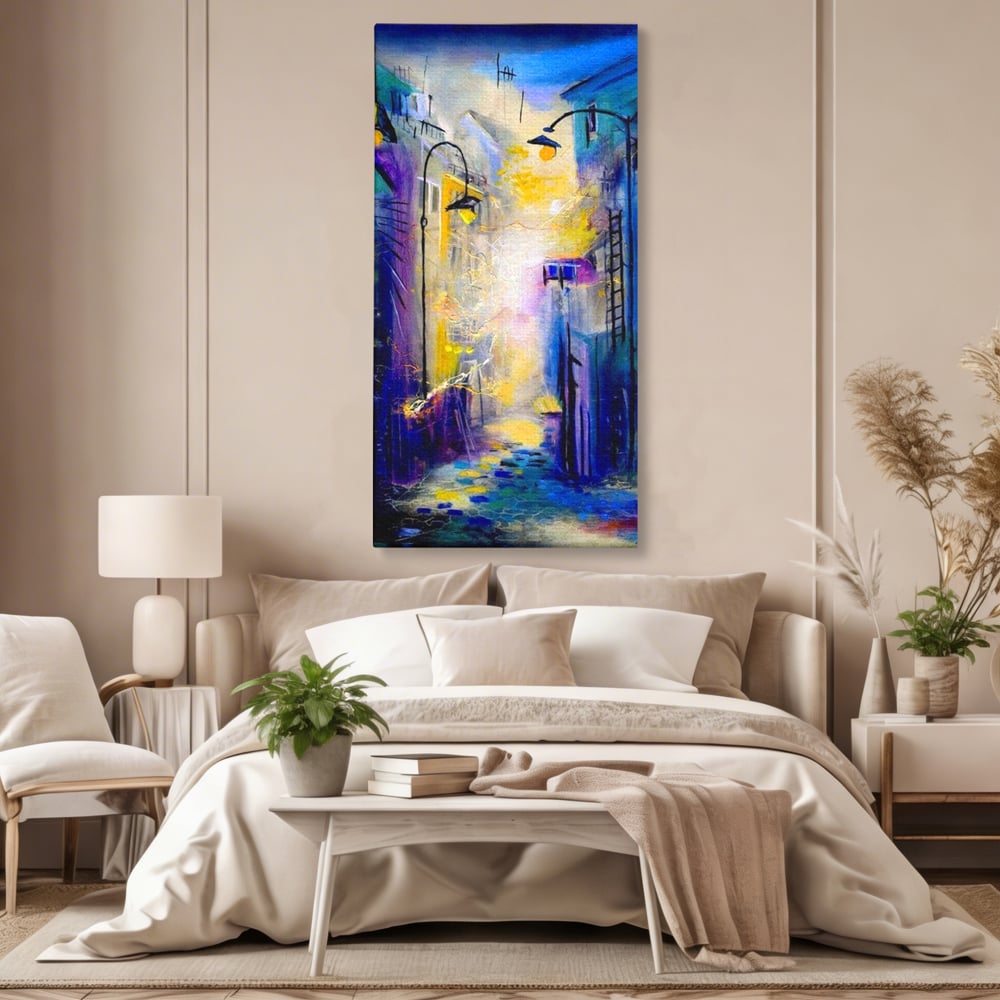 Leinwand Premium Canvas Wall Art, LuxCanva® O1008, Magic Alley, Abstrakt, Urban, Stadt, Lichter, Straße, Atmosphäre, Mysterium, Modernismus, Eskapade, Spaziergang, Schritte, Expressionismus, Büro, Wohnen, Schlafzimmer