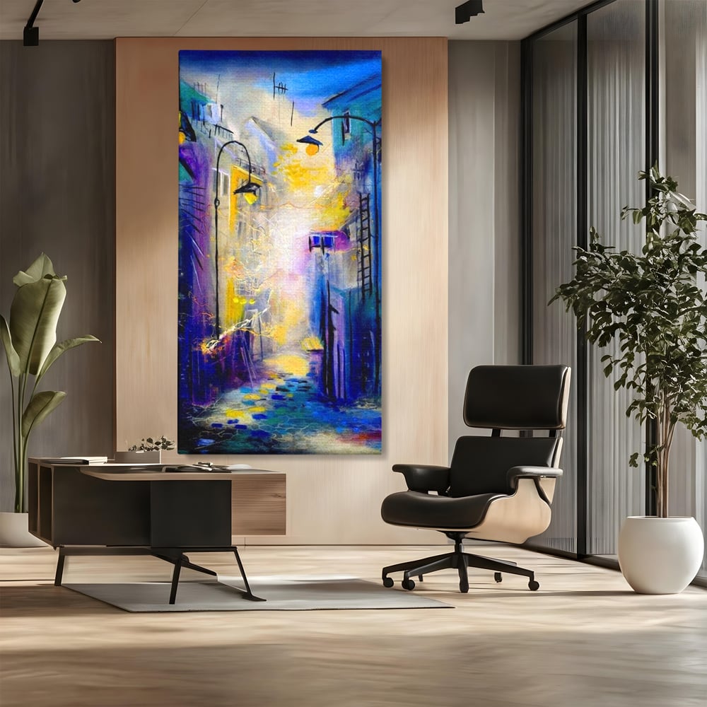 Leinwand Premium Canvas Wall Art, LuxCanva® O1008, Magic Alley, Abstrakt, Urban, Stadt, Lichter, Straße, Atmosphäre, Mysterium, Modernismus, Eskapade, Spaziergang, Schritte, Expressionismus, Büro, Wohnen, Schlafzimmer