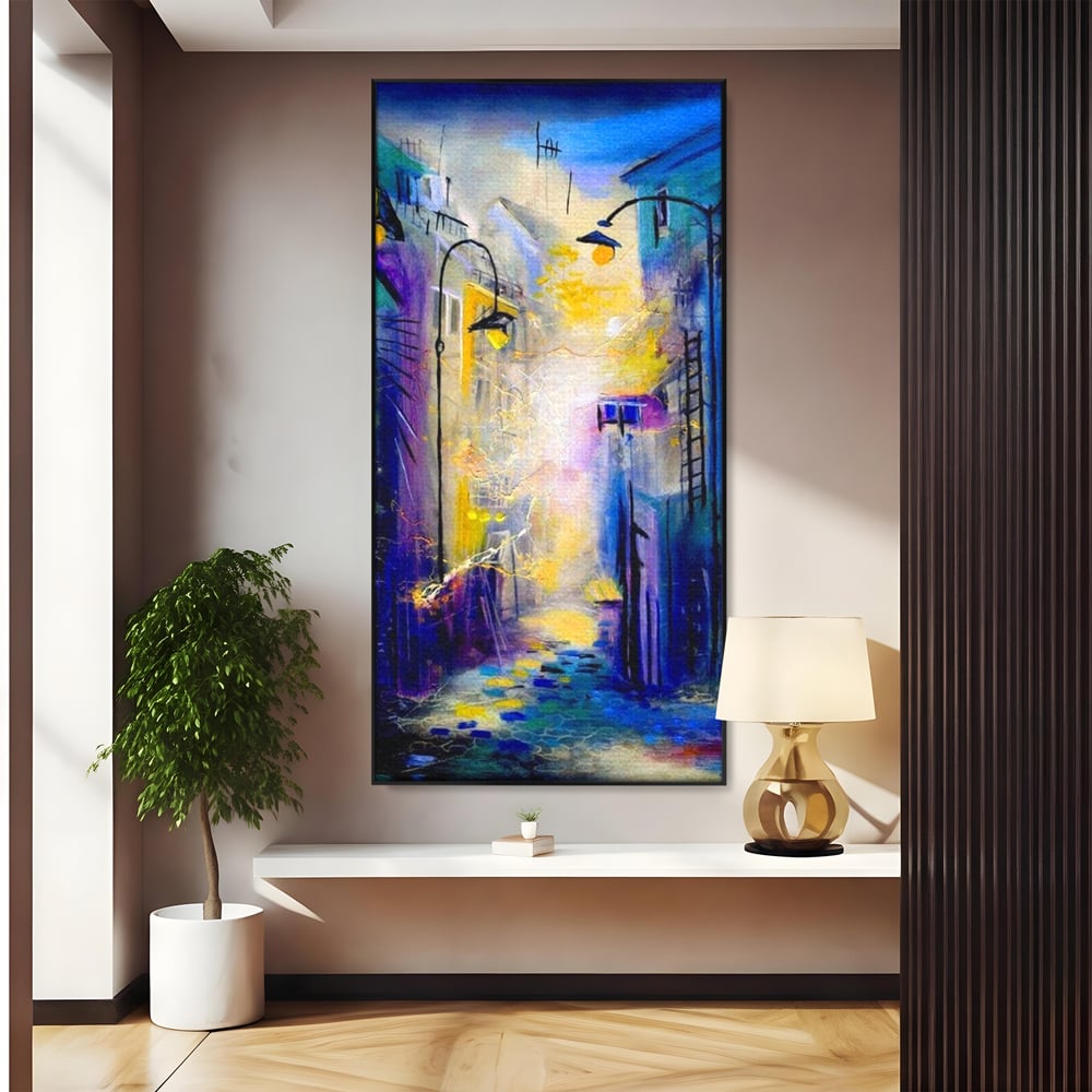 Leinwand Premium Canvas Wall Art, LuxCanva® O1008, Magic Alley, Abstrakt, Urban, Stadt, Lichter, Straße, Atmosphäre, Mysterium, Modernismus, Eskapade, Spaziergang, Schritte, Expressionismus, Büro, Wohnen, Schlafzimmer
