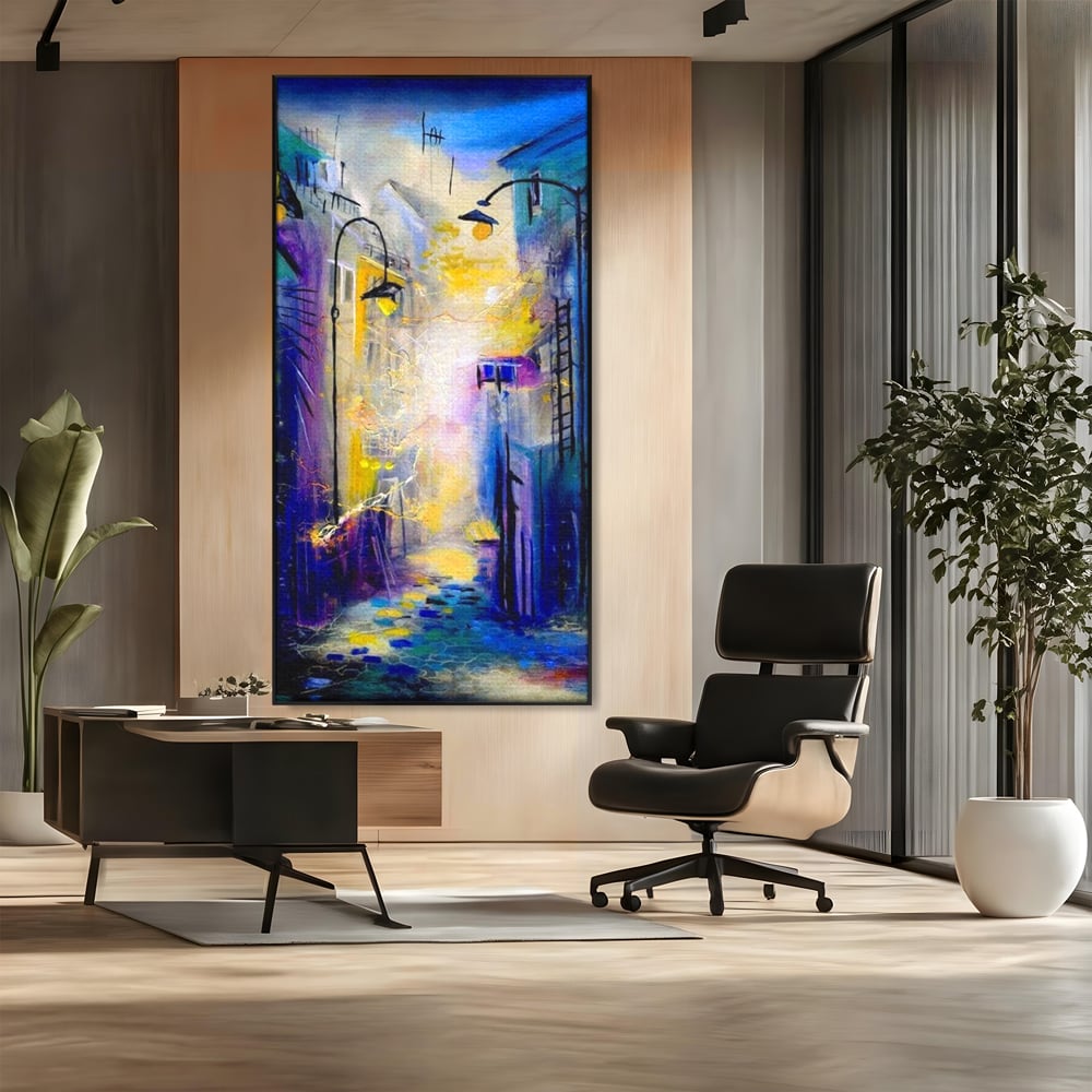 Leinwand Premium Canvas Wall Art, LuxCanva® O1008, Magic Alley, Abstrakt, Urban, Stadt, Lichter, Straße, Atmosphäre, Mysterium, Modernismus, Eskapade, Spaziergang, Schritte, Expressionismus, Büro, Wohnen, Schlafzimmer