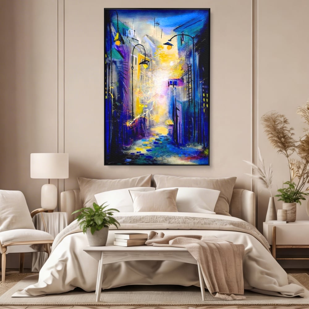 Leinwand Premium Canvas Wall Art, LuxCanva® O1008, Magic Alley, Abstrakt, Urban, Stadt, Lichter, Straße, Atmosphäre, Mysterium, Modernismus, Eskapade, Spaziergang, Schritte, Expressionismus, Büro, Wohnen, Schlafzimmer