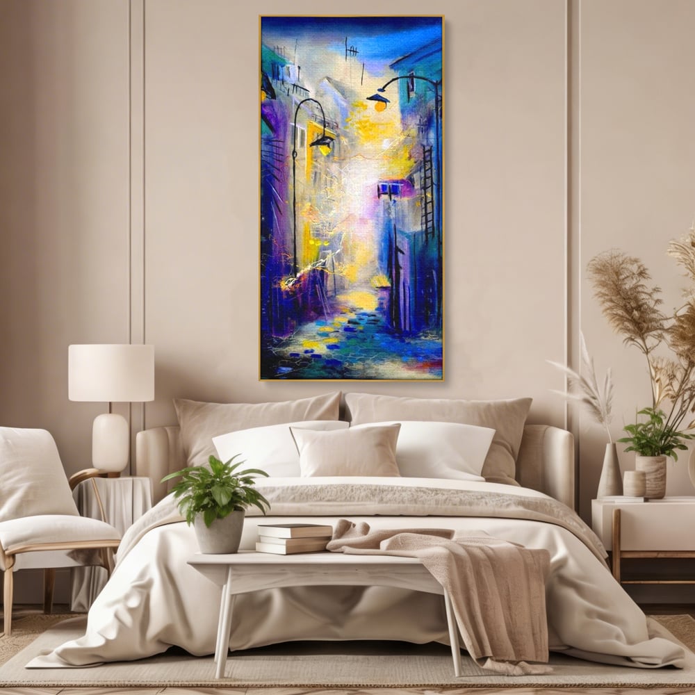 Leinwand Premium Canvas Wall Art, LuxCanva® O1008, Magic Alley, Abstrakt, Urban, Stadt, Lichter, Straße, Atmosphäre, Mysterium, Modernismus, Eskapade, Spaziergang, Schritte, Expressionismus, Büro, Wohnen, Schlafzimmer