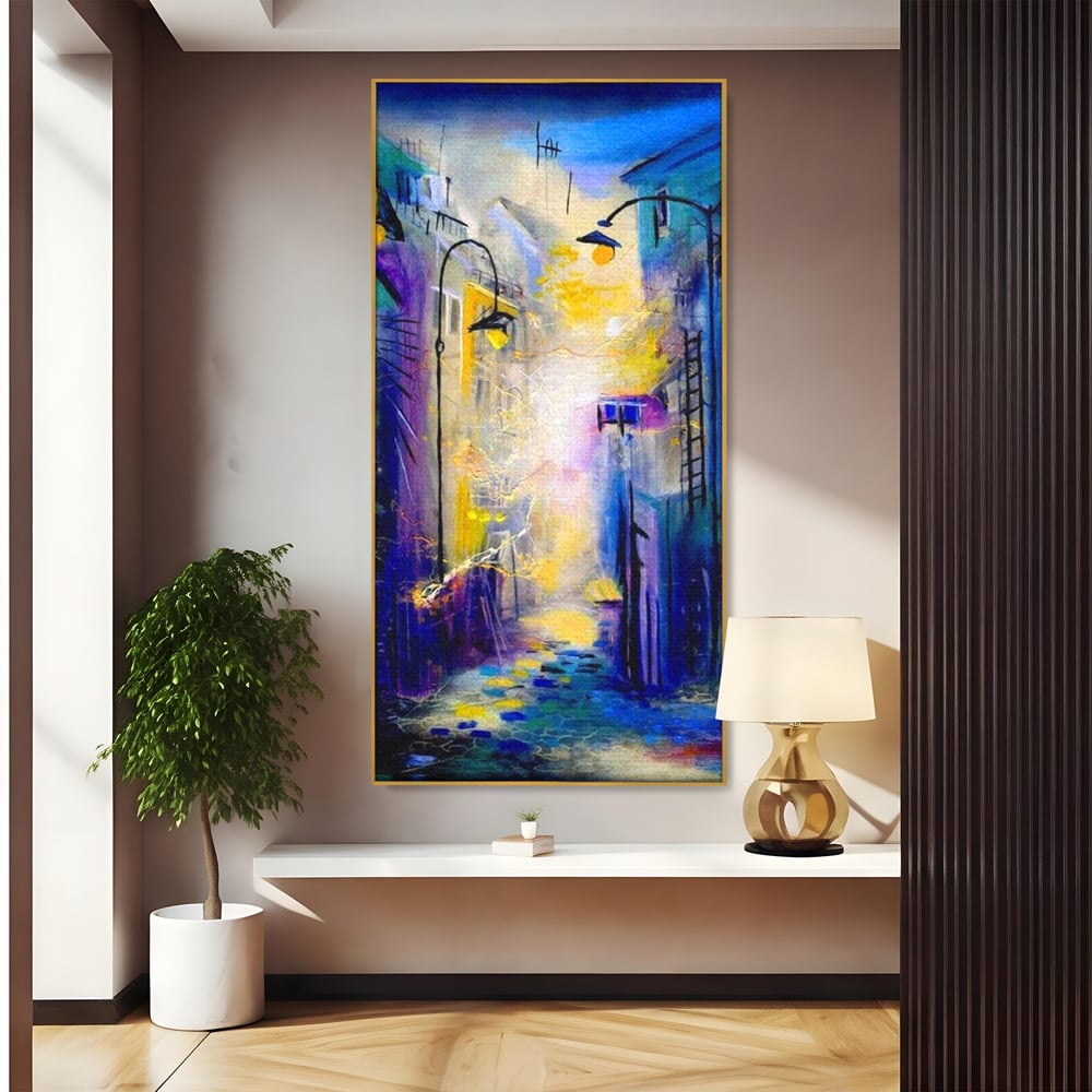 Leinwand Premium Canvas Wall Art, LuxCanva® O1008, Magic Alley, Abstrakt, Urban, Stadt, Lichter, Straße, Atmosphäre, Mysterium, Modernismus, Eskapade, Spaziergang, Schritte, Expressionismus, Büro, Wohnen, Schlafzimmer