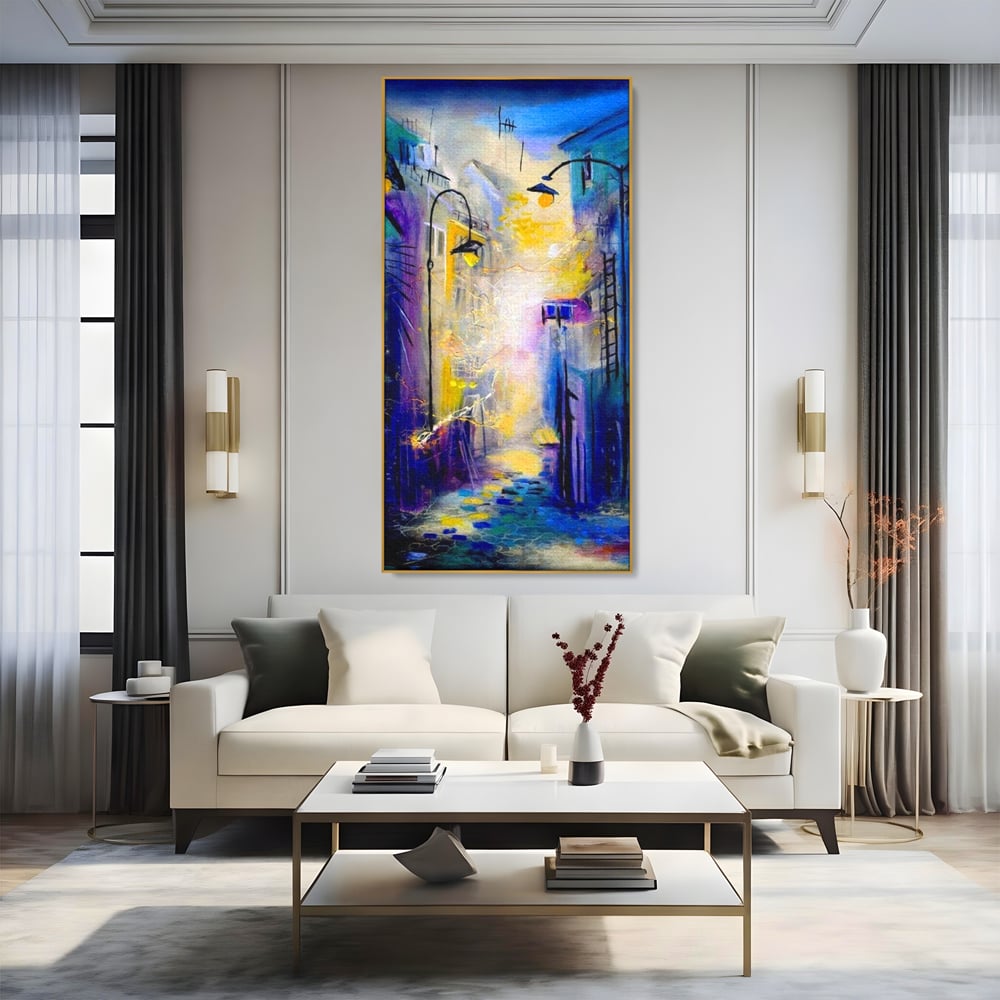 Leinwand Premium Canvas Wall Art, LuxCanva® O1008, Magic Alley, Abstrakt, Urban, Stadt, Lichter, Straße, Atmosphäre, Mysterium, Modernismus, Eskapade, Spaziergang, Schritte, Expressionismus, Büro, Wohnen, Schlafzimmer
