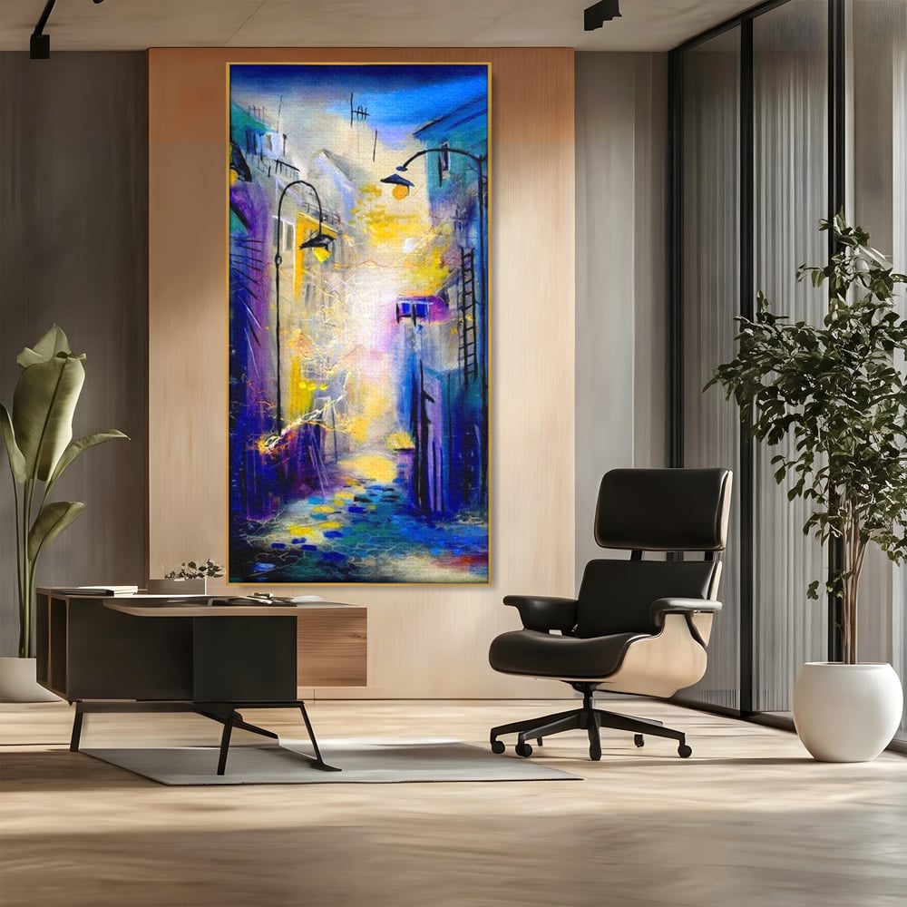 Leinwand Premium Canvas Wall Art, LuxCanva® O1008, Magic Alley, Abstrakt, Urban, Stadt, Lichter, Straße, Atmosphäre, Mysterium, Modernismus, Eskapade, Spaziergang, Schritte, Expressionismus, Büro, Wohnen, Schlafzimmer