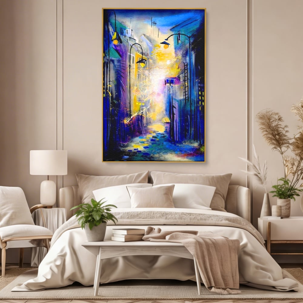 Leinwand Premium Canvas Wall Art, LuxCanva® O1008, Magic Alley, Abstrakt, Urban, Stadt, Lichter, Straße, Atmosphäre, Mysterium, Modernismus, Eskapade, Spaziergang, Schritte, Expressionismus, Büro, Wohnen, Schlafzimmer