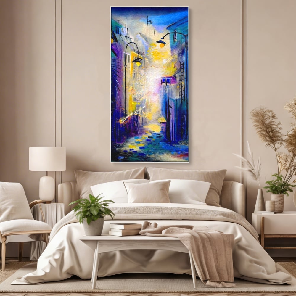 Leinwand Premium Canvas Wall Art, LuxCanva® O1008, Magic Alley, Abstrakt, Urban, Stadt, Lichter, Straße, Atmosphäre, Mysterium, Modernismus, Eskapade, Spaziergang, Schritte, Expressionismus, Büro, Wohnen, Schlafzimmer