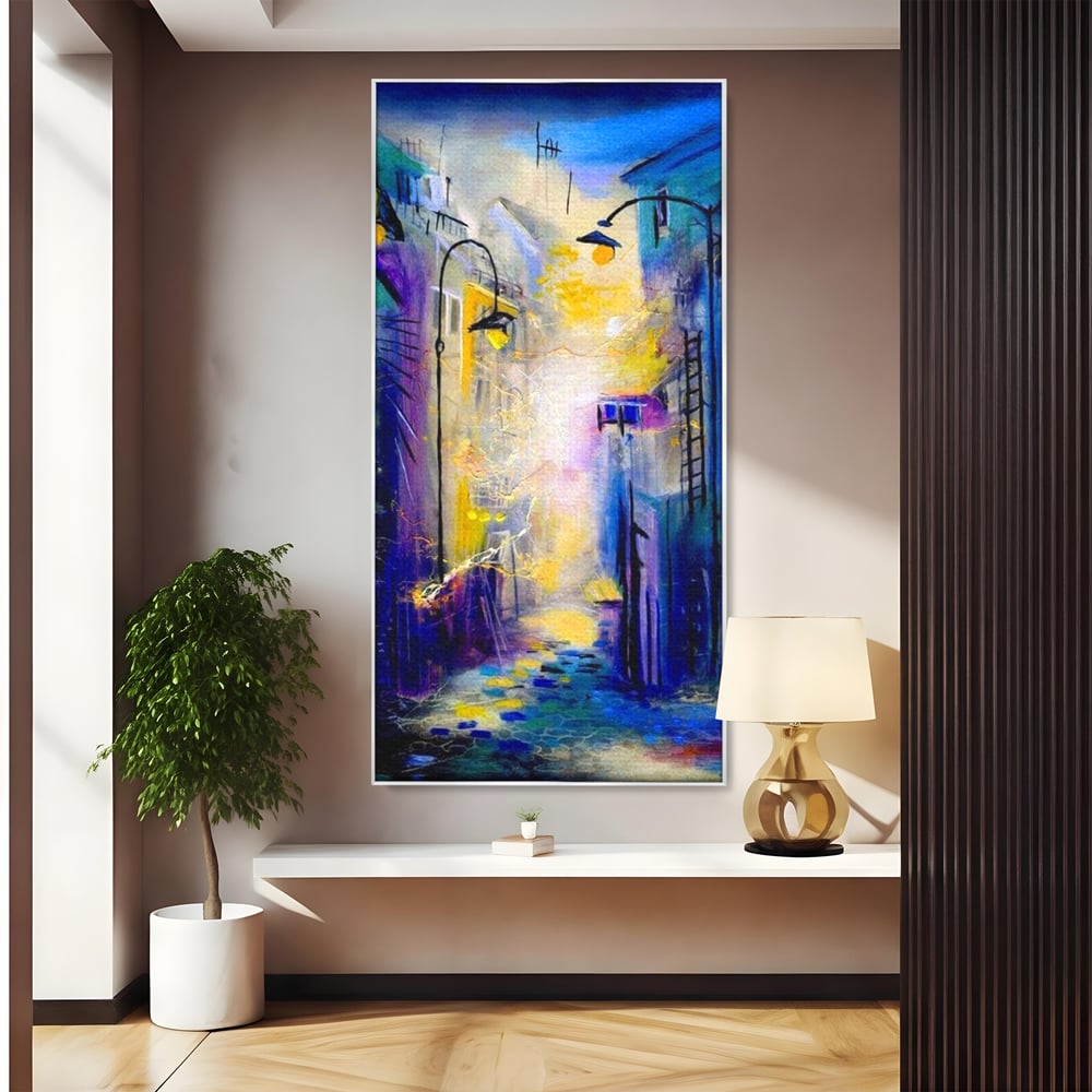 Leinwand Premium Canvas Wall Art, LuxCanva® O1008, Magic Alley, Abstrakt, Urban, Stadt, Lichter, Straße, Atmosphäre, Mysterium, Modernismus, Eskapade, Spaziergang, Schritte, Expressionismus, Büro, Wohnen, Schlafzimmer