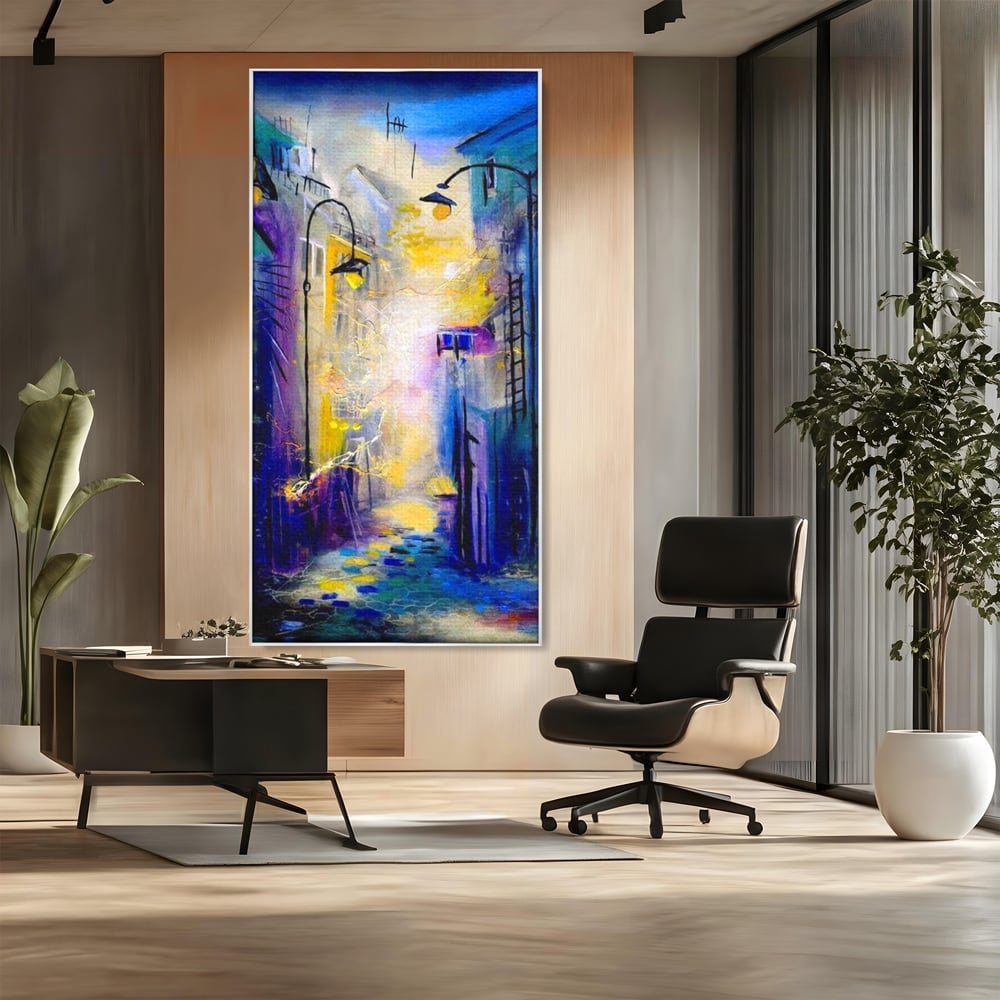 Leinwand Premium Canvas Wall Art, LuxCanva® O1008, Magic Alley, Abstrakt, Urban, Stadt, Lichter, Straße, Atmosphäre, Mysterium, Modernismus, Eskapade, Spaziergang, Schritte, Expressionismus, Büro, Wohnen, Schlafzimmer
