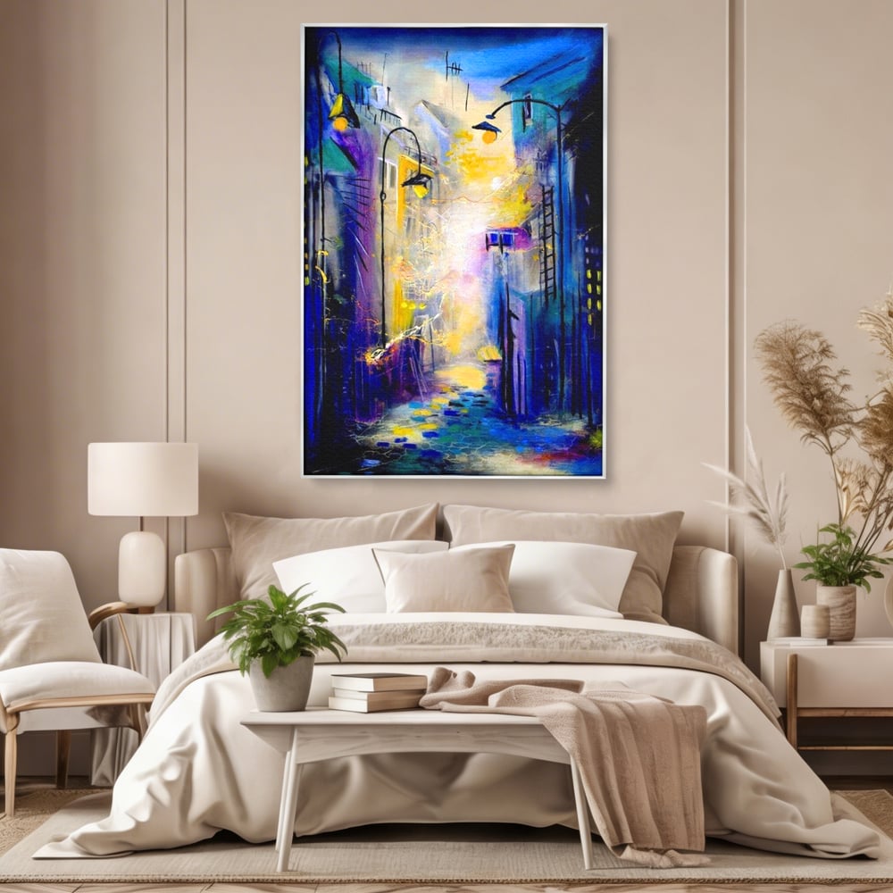 Leinwand Premium Canvas Wall Art, LuxCanva® O1008, Magic Alley, Abstrakt, Urban, Stadt, Lichter, Straße, Atmosphäre, Mysterium, Modernismus, Eskapade, Spaziergang, Schritte, Expressionismus, Büro, Wohnen, Schlafzimmer