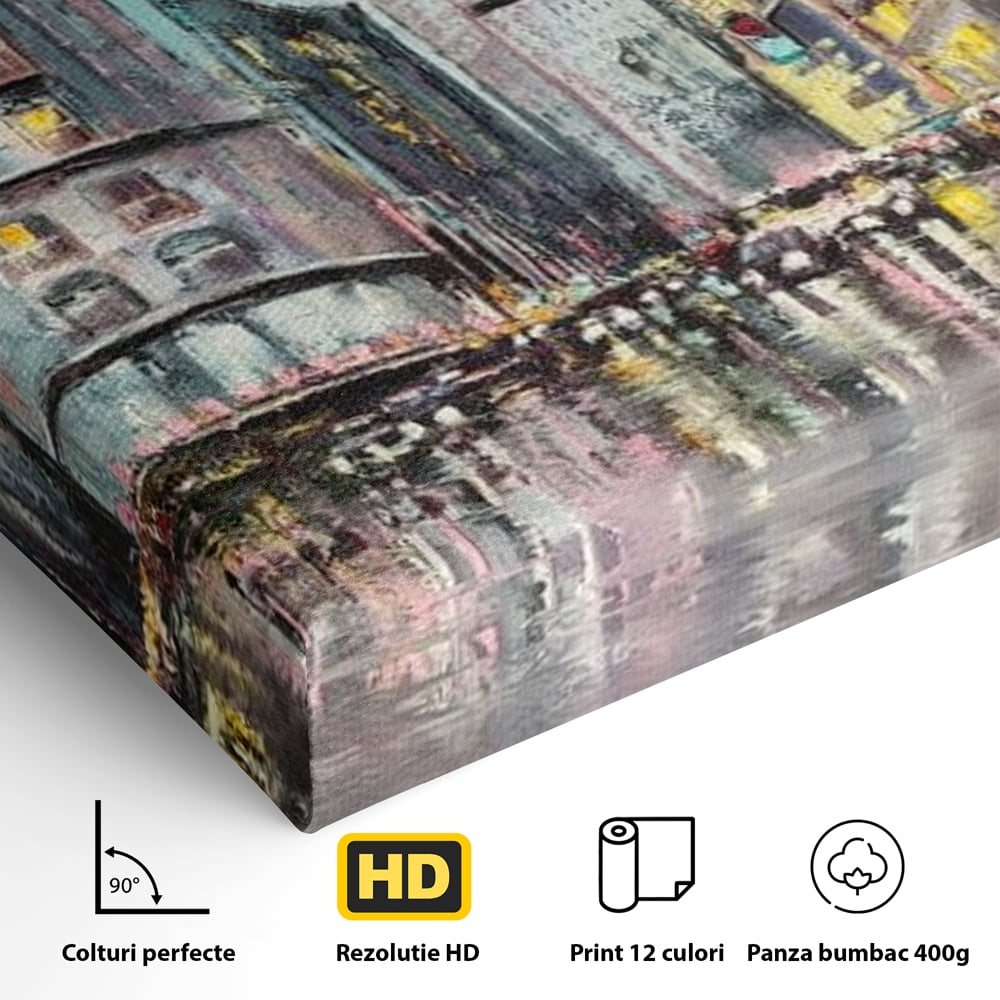 Tablou Canvas Premium, LuxCanva® O1009, Avenue in Lumina, Reflexii, Urban, Oras, Ploaie, Europa, Strada, Vibratie, Magie, Umbrela, Arhitectura, Citadin, Pictura, Vacanta, Birou, Living, Dormitor
