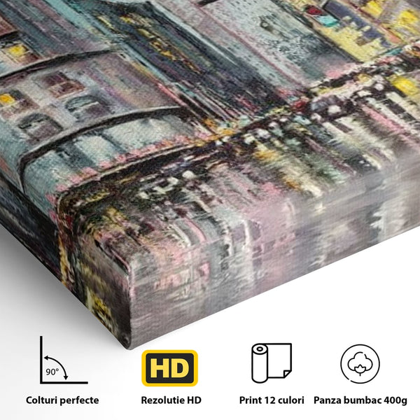 Tablou Canvas Premium, LuxCanva® O1009, Avenue in Lumina, Reflexii, Urban, Oras, Ploaie, Europa, Strada, Vibratie, Magie, Umbrela, Arhitectura, Citadin, Pictura, Vacanta, Birou, Living, Dormitor