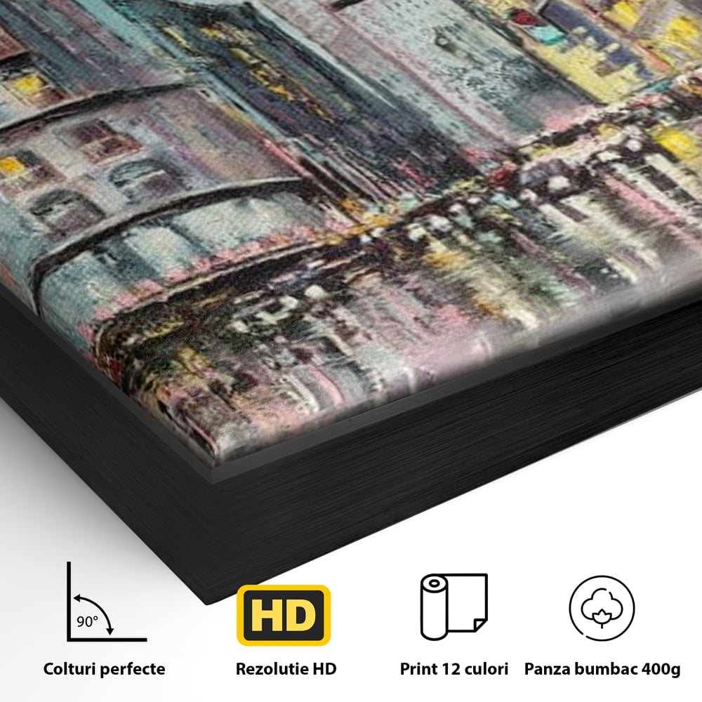Tablou Canvas Premium, LuxCanva® O1009, Avenue in Lumina, Reflexii, Urban, Oras, Ploaie, Europa, Strada, Vibratie, Magie, Umbrela, Arhitectura, Citadin, Pictura, Vacanta, Birou, Living, Dormitor