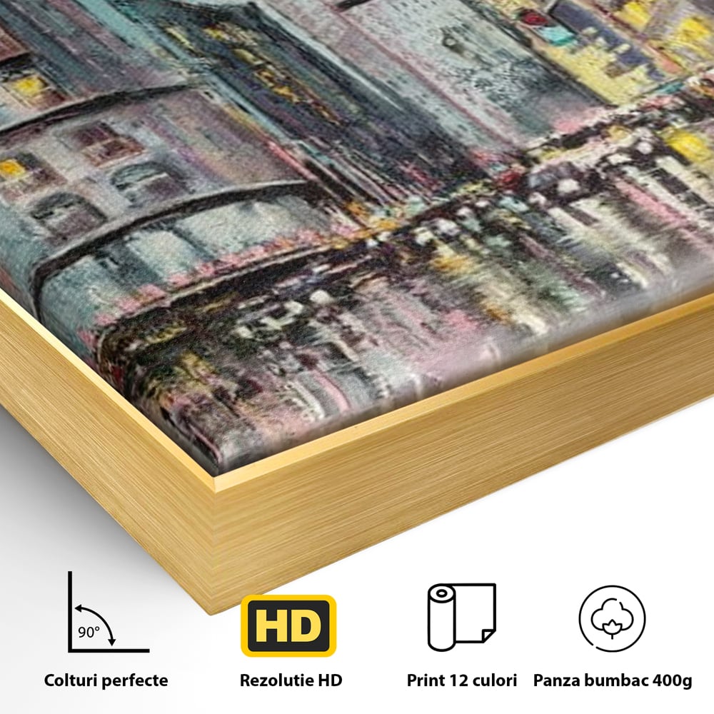 Tablou Canvas Premium, LuxCanva® O1009, Avenue in Lumina, Reflexii, Urban, Oras, Ploaie, Europa, Strada, Vibratie, Magie, Umbrela, Arhitectura, Citadin, Pictura, Vacanta, Birou, Living, Dormitor
