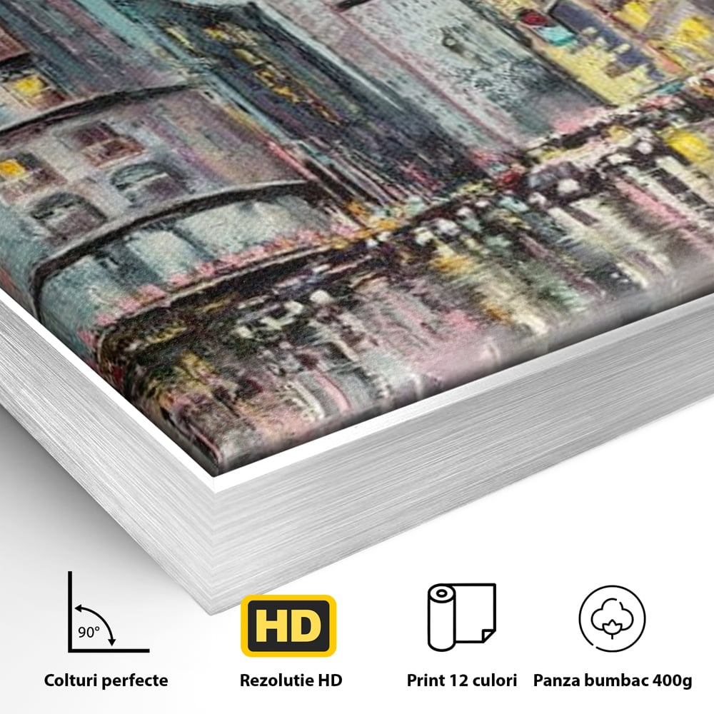 Tablou Canvas Premium, LuxCanva® O1009, Avenue in Lumina, Reflexii, Urban, Oras, Ploaie, Europa, Strada, Vibratie, Magie, Umbrela, Arhitectura, Citadin, Pictura, Vacanta, Birou, Living, Dormitor