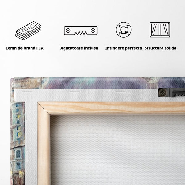 Tablou Canvas Premium, LuxCanva® O1009, Avenue in Lumina, Reflexii, Urban, Oras, Ploaie, Europa, Strada, Vibratie, Magie, Umbrela, Arhitectura, Citadin, Pictura, Vacanta, Birou, Living, Dormitor