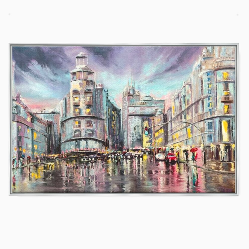 Tablou Canvas Premium, LuxCanva® O1009, Avenue in Lumina, Reflexii, Urban, Oras, Ploaie, Europa, Strada, Vibratie, Magie, Umbrela, Arhitectura, Citadin, Pictura, Vacanta, Birou, Living, Dormitor