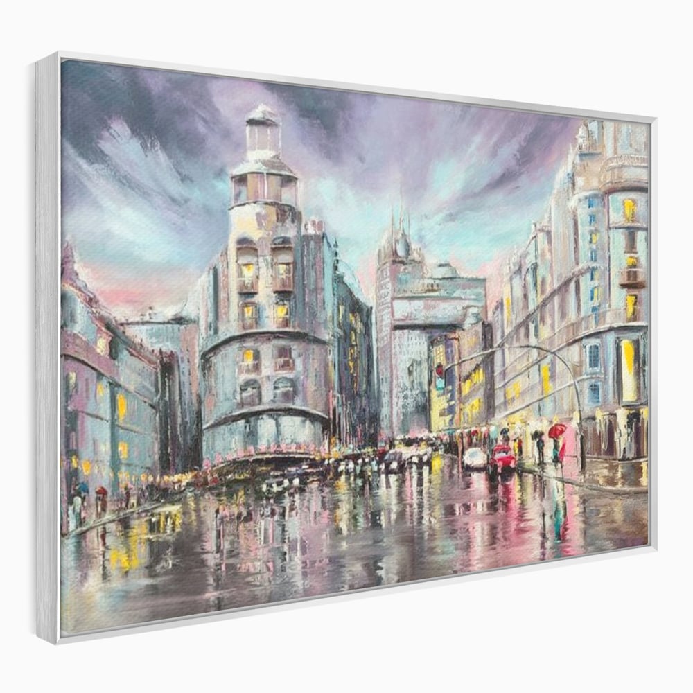 Tablou Canvas Premium, LuxCanva® O1009, Avenue in Lumina, Reflexii, Urban, Oras, Ploaie, Europa, Strada, Vibratie, Magie, Umbrela, Arhitectura, Citadin, Pictura, Vacanta, Birou, Living, Dormitor
