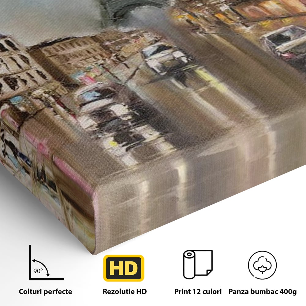 Leinwandbilder Premium, LuxCanva® O1010, Eiffel bei Sonnenuntergang, Paris, Boulevard, Regen, Sonnenuntergang, Romantik, Turm, Frankreich, Hauptstadt, Cafés, Dekoration, Urlaub, Ikonisch, Impressionismus, Büro, Wohnen, Schlafzimmer