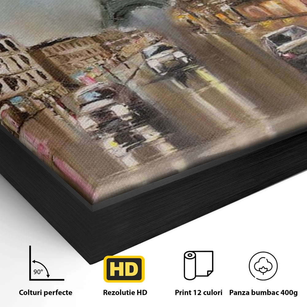 Leinwandbilder Premium, LuxCanva® O1010, Eiffel bei Sonnenuntergang, Paris, Boulevard, Regen, Sonnenuntergang, Romantik, Turm, Frankreich, Hauptstadt, Cafés, Dekoration, Urlaub, Ikonisch, Impressionismus, Büro, Wohnen, Schlafzimmer