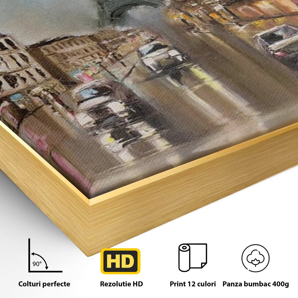 Leinwandbilder Premium, LuxCanva® O1010, Eiffel bei Sonnenuntergang, Paris, Boulevard, Regen, Sonnenuntergang, Romantik, Turm, Frankreich, Hauptstadt, Cafés, Dekoration, Urlaub, Ikonisch, Impressionismus, Büro, Wohnen, Schlafzimmer