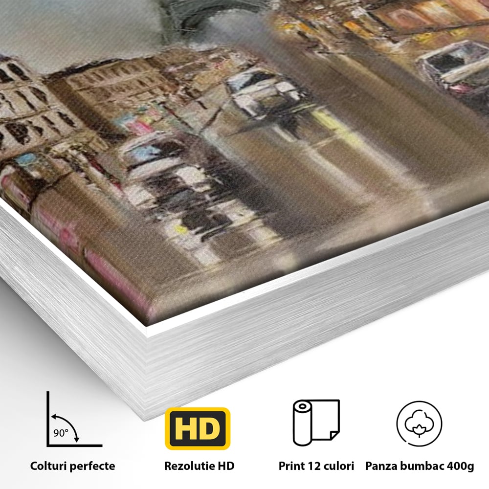 Leinwandbilder Premium, LuxCanva® O1010, Eiffel bei Sonnenuntergang, Paris, Boulevard, Regen, Sonnenuntergang, Romantik, Turm, Frankreich, Hauptstadt, Cafés, Dekoration, Urlaub, Ikonisch, Impressionismus, Büro, Wohnen, Schlafzimmer