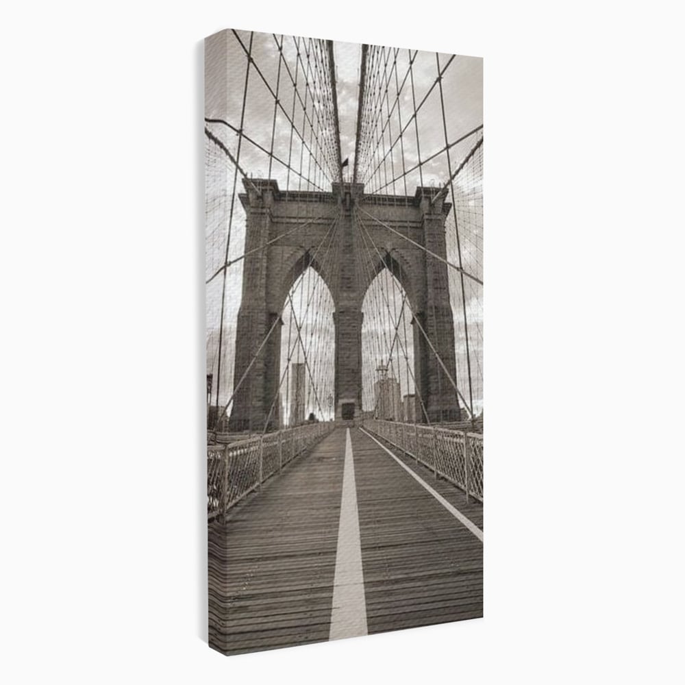 Tablou Canvas Premium, LuxCanva® O1011, Podul dintre Lumi, Otel, Cabluri, Arc, Timp, Drum, Destin, Brooklin, New York, Arhitectura, Monocrom, Fotografic, Metropola, Punte, Birou, Living,