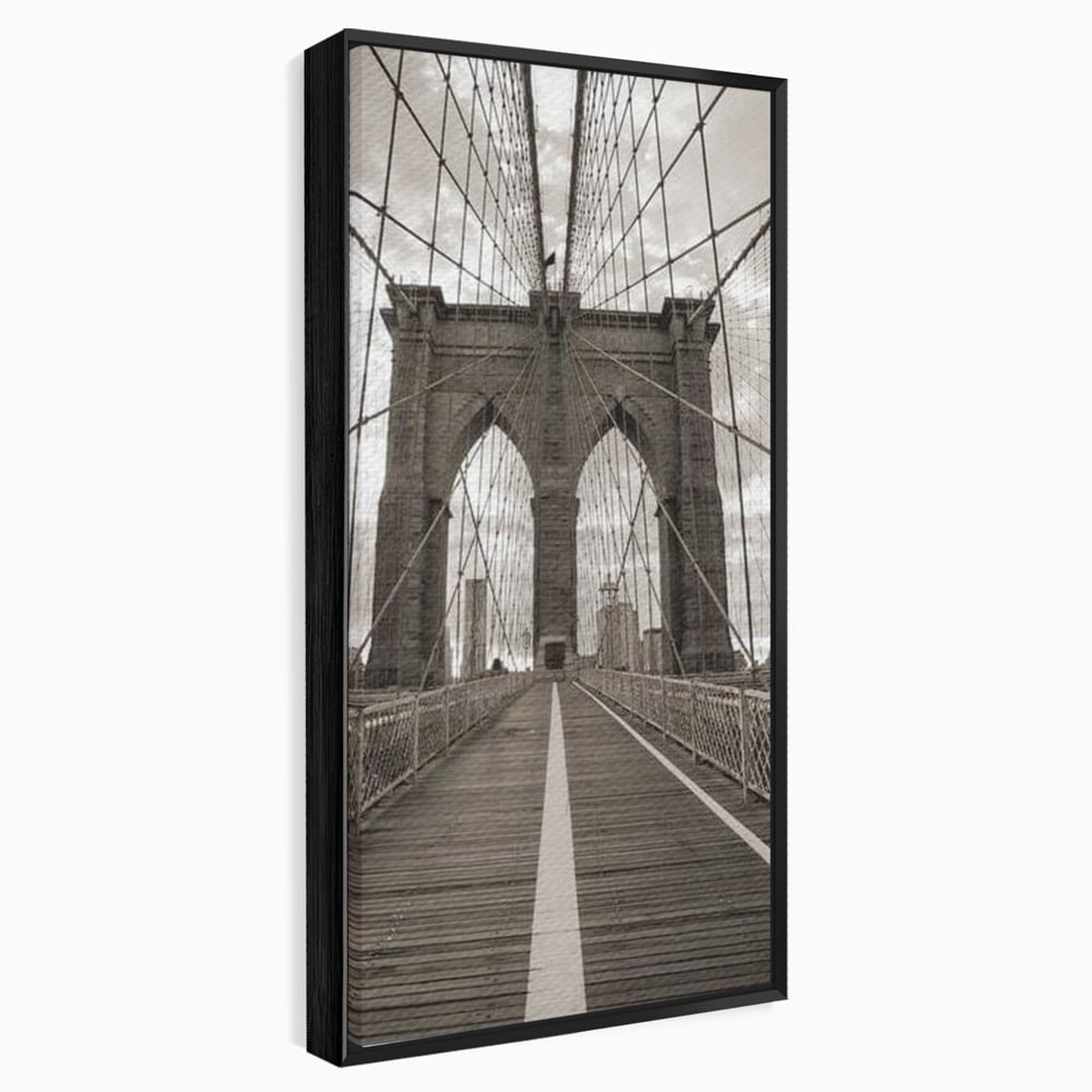 Tablou Canvas Premium, LuxCanva® O1011, Podul dintre Lumi, Otel, Cabluri, Arc, Timp, Drum, Destin, Brooklin, New York, Arhitectura, Monocrom, Fotografic, Metropola, Punte, Birou, Living,