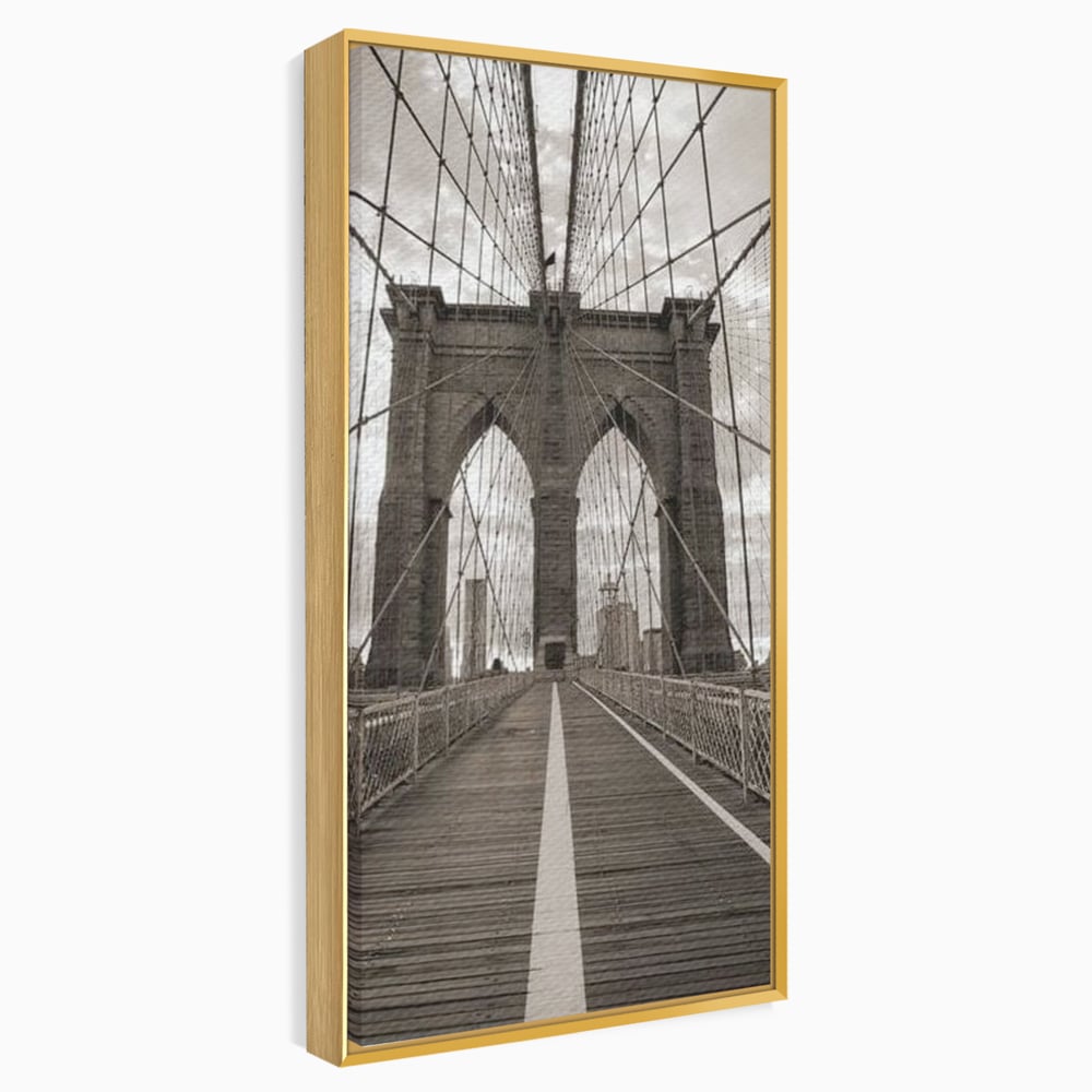 Tablou Canvas Premium, LuxCanva® O1011, Podul dintre Lumi, Otel, Cabluri, Arc, Timp, Drum, Destin, Brooklin, New York, Arhitectura, Monocrom, Fotografic, Metropola, Punte, Birou, Living,
