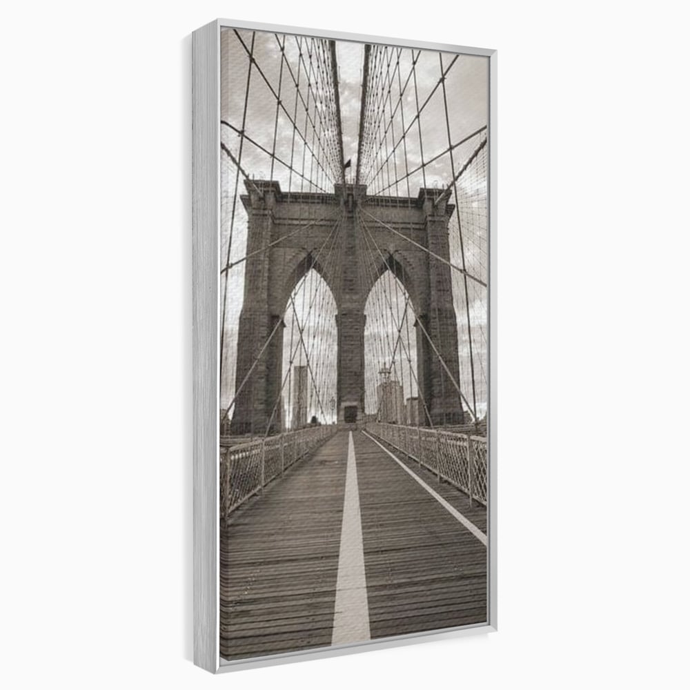 Tablou Canvas Premium, LuxCanva® O1011, Podul dintre Lumi, Otel, Cabluri, Arc, Timp, Drum, Destin, Brooklin, New York, Arhitectura, Monocrom, Fotografic, Metropola, Punte, Birou, Living,