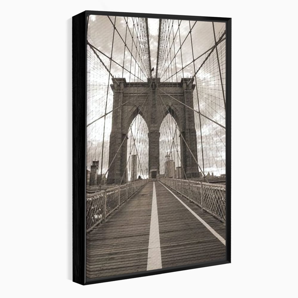 Tablou Canvas Premium, LuxCanva® O1011, Podul dintre Lumi, Otel, Cabluri, Arc, Timp, Drum, Destin, Brooklin, New York, Arhitectura, Monocrom, Fotografic, Metropola, Punte, Birou, Living,