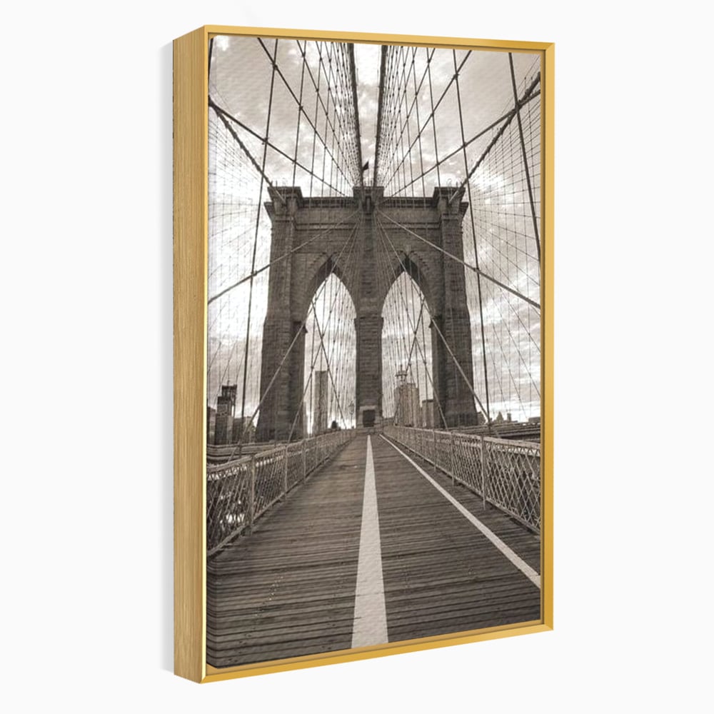 Tablou Canvas Premium, LuxCanva® O1011, Podul dintre Lumi, Otel, Cabluri, Arc, Timp, Drum, Destin, Brooklin, New York, Arhitectura, Monocrom, Fotografic, Metropola, Punte, Birou, Living,