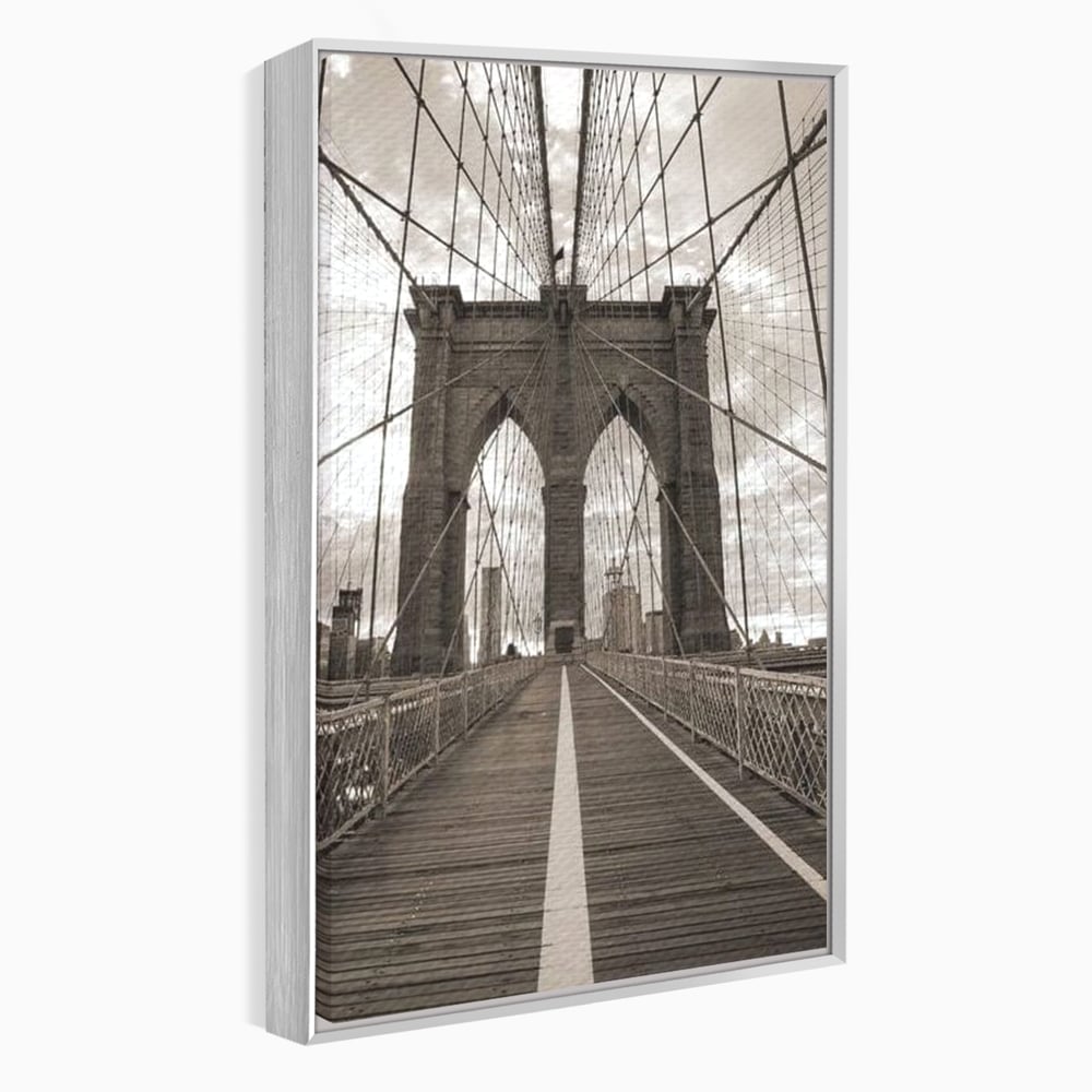 Tablou Canvas Premium, LuxCanva® O1011, Podul dintre Lumi, Otel, Cabluri, Arc, Timp, Drum, Destin, Brooklin, New York, Arhitectura, Monocrom, Fotografic, Metropola, Punte, Birou, Living,